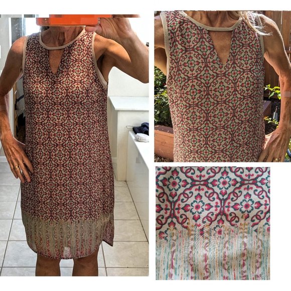 Charlie Jade lined peach-green-beige shift Dress, Sz M - Picture 1 of 12